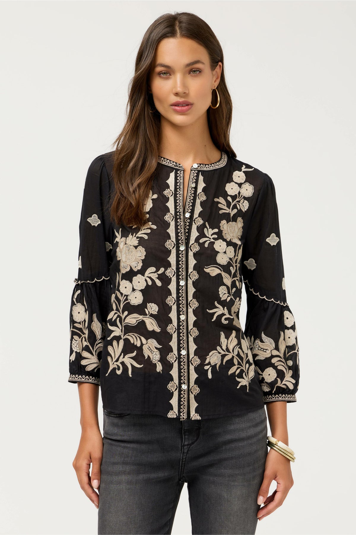 SCALLOP SLEEVE BLOUSE - Johnny Was Featured