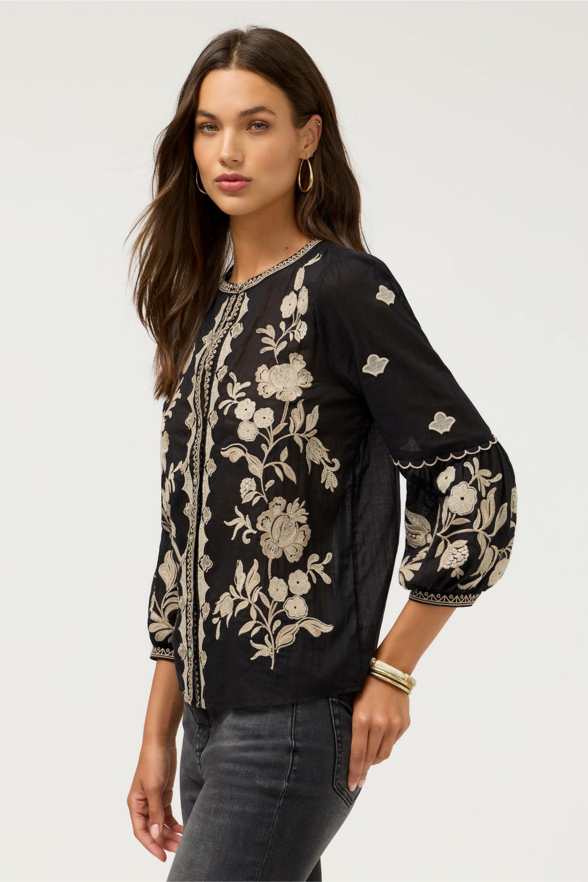 SCALLOP SLEEVE BLOUSE - Johnny Was Featured