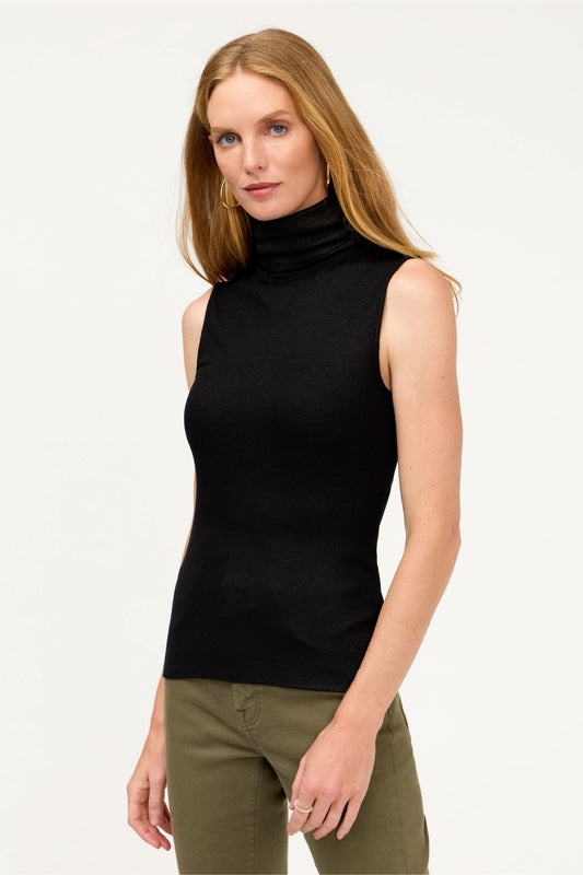 ESSENTIALS SOFT TOUCH METALLIC SLEEVELESS TURTLENECK - Johnny Was Signature