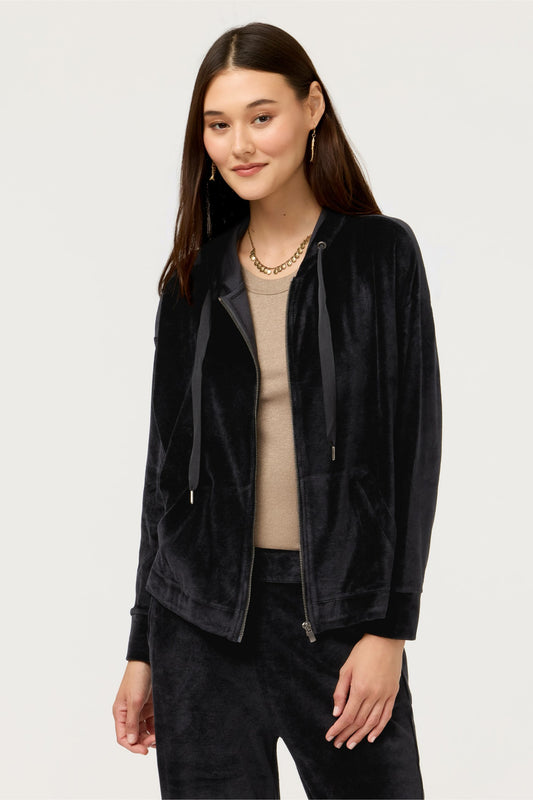 ESSENTIALS VELOUR LONG SLEEVE ZIP FRONT HOODIE - Johnny Was Recommended