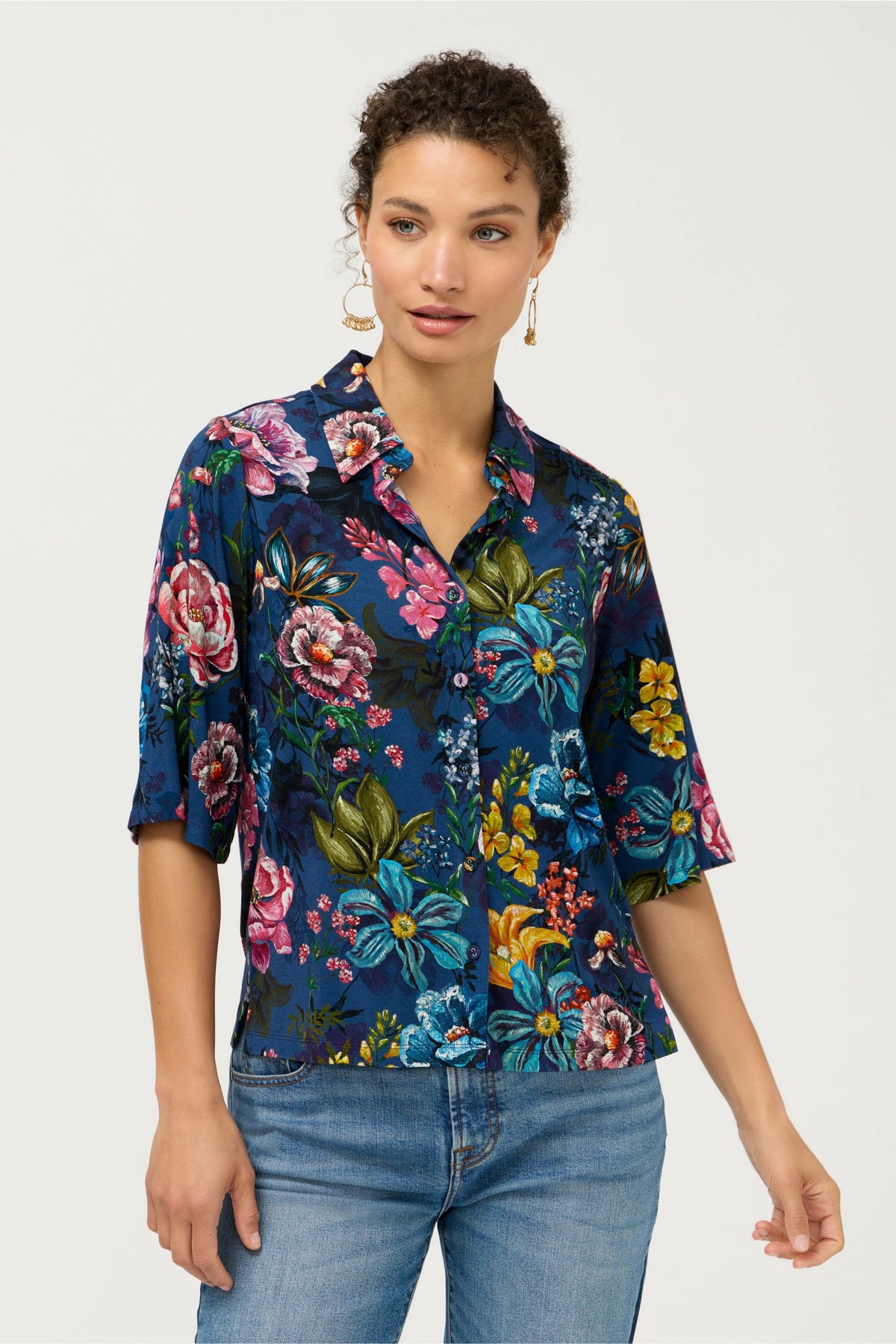 THE JANIE FAVORITE KIMONO SLEEVE BUTTON FRONT TOP - Johnny Was Recommended