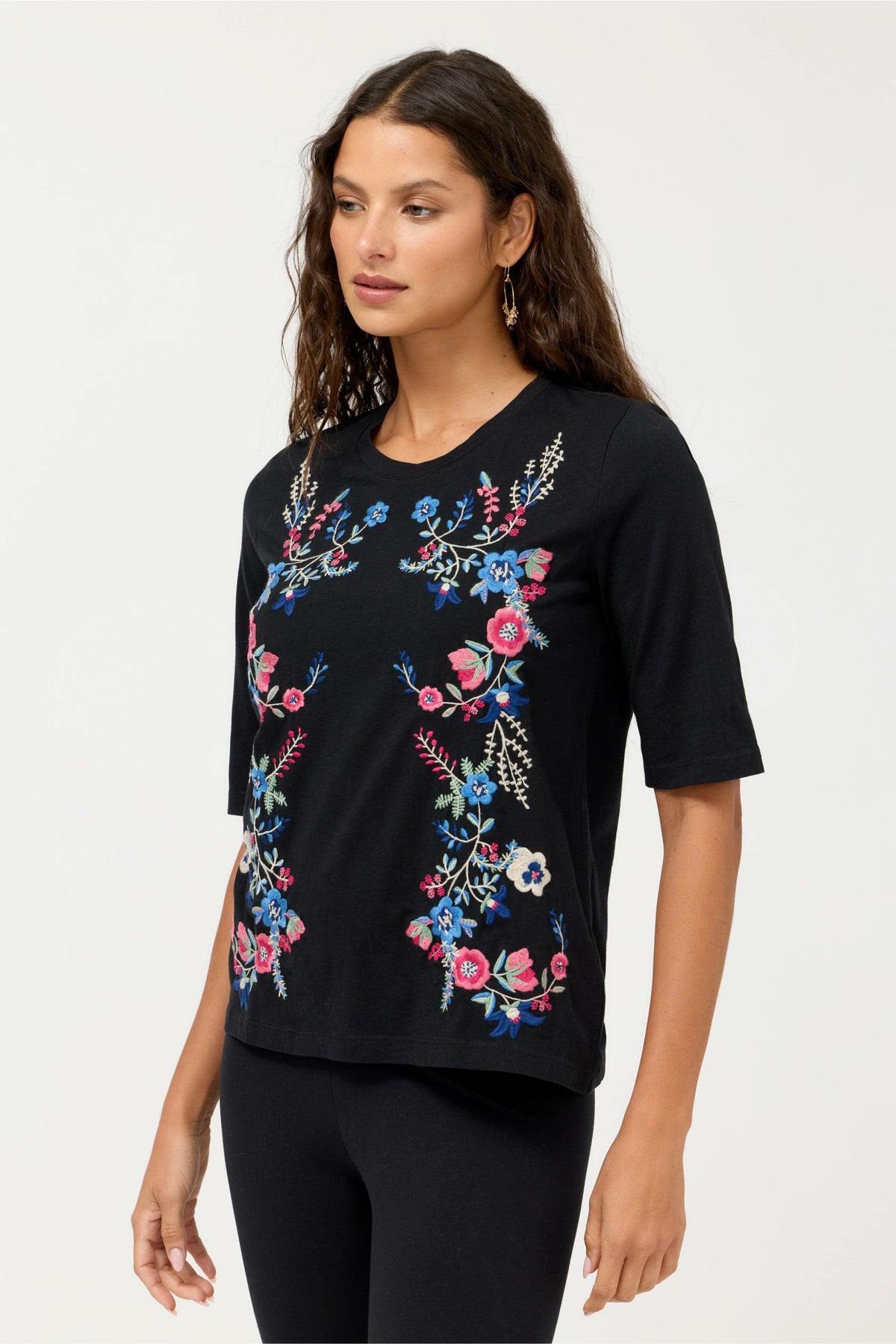CREWNECK ELBOW SLEEVE TEE - Johnny Was Best Seller