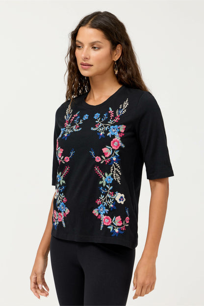 CREWNECK ELBOW SLEEVE TEE - Johnny Was Best Seller