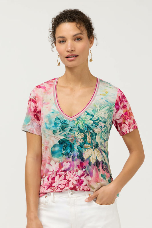 The Janie Favorite Short Sleeve V-Neck Swing Tee - Johnny Was New