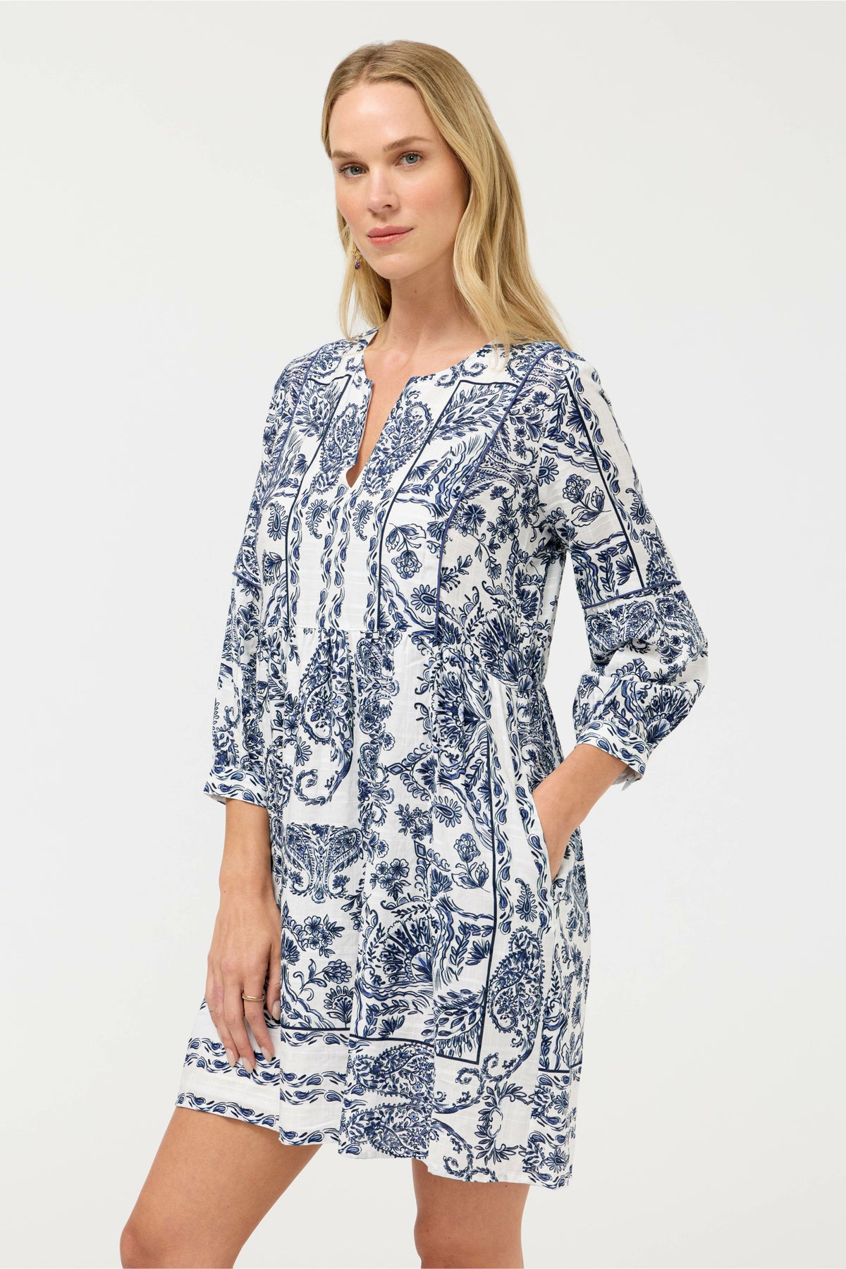 PIPED YOKE TIERED DRESS - Johnny Was Best Seller