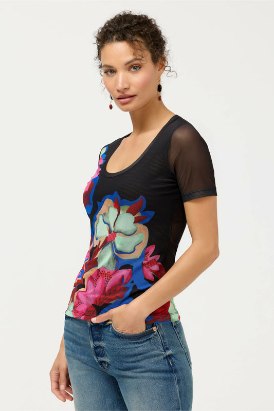 SHORT SLEEVE SCOOP NECK MESH TEE - Johnny Was Recommended