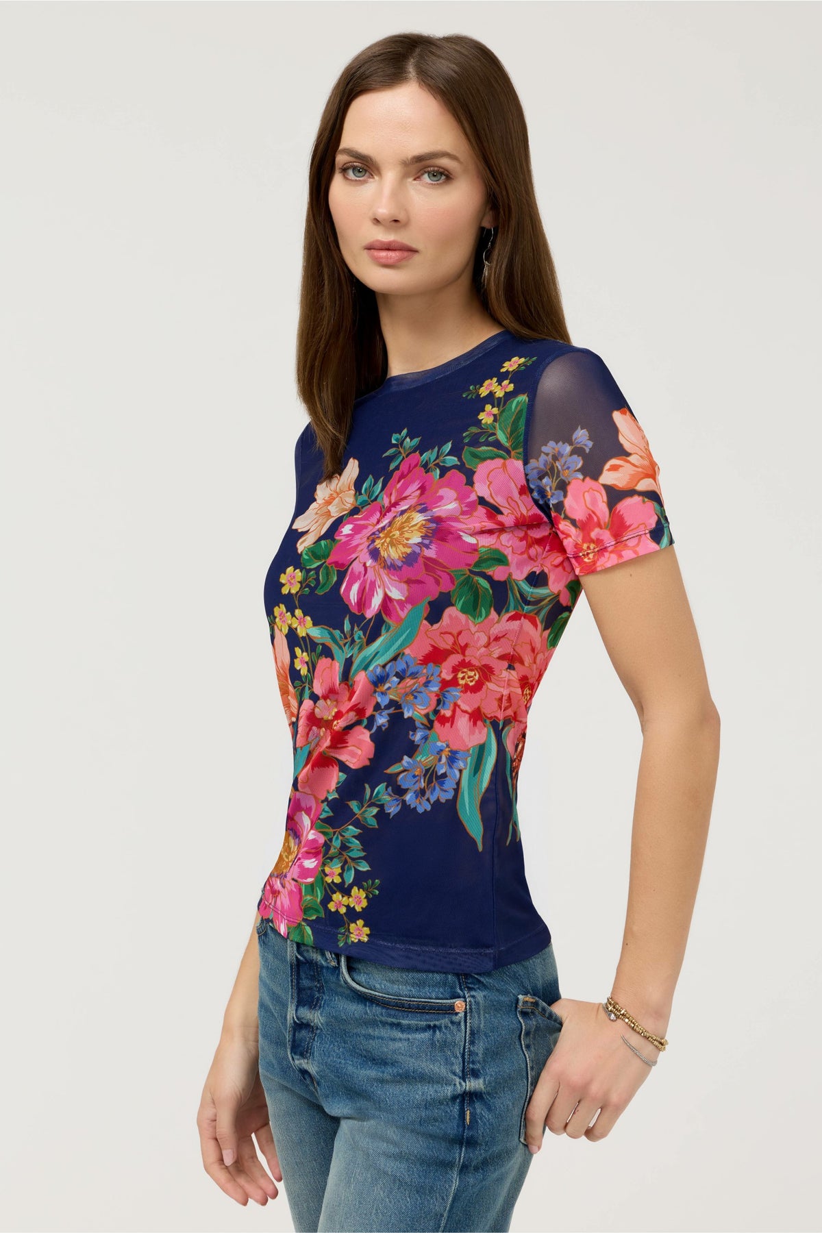 ELEANOR SHORT SLEEVE MESH TEE - Johnny Was Recommended