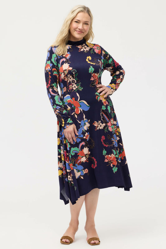 THE JANIE FAVORITE HANKERCHIEF HEM MOCK NECK DRESS - Johnny Was Trending