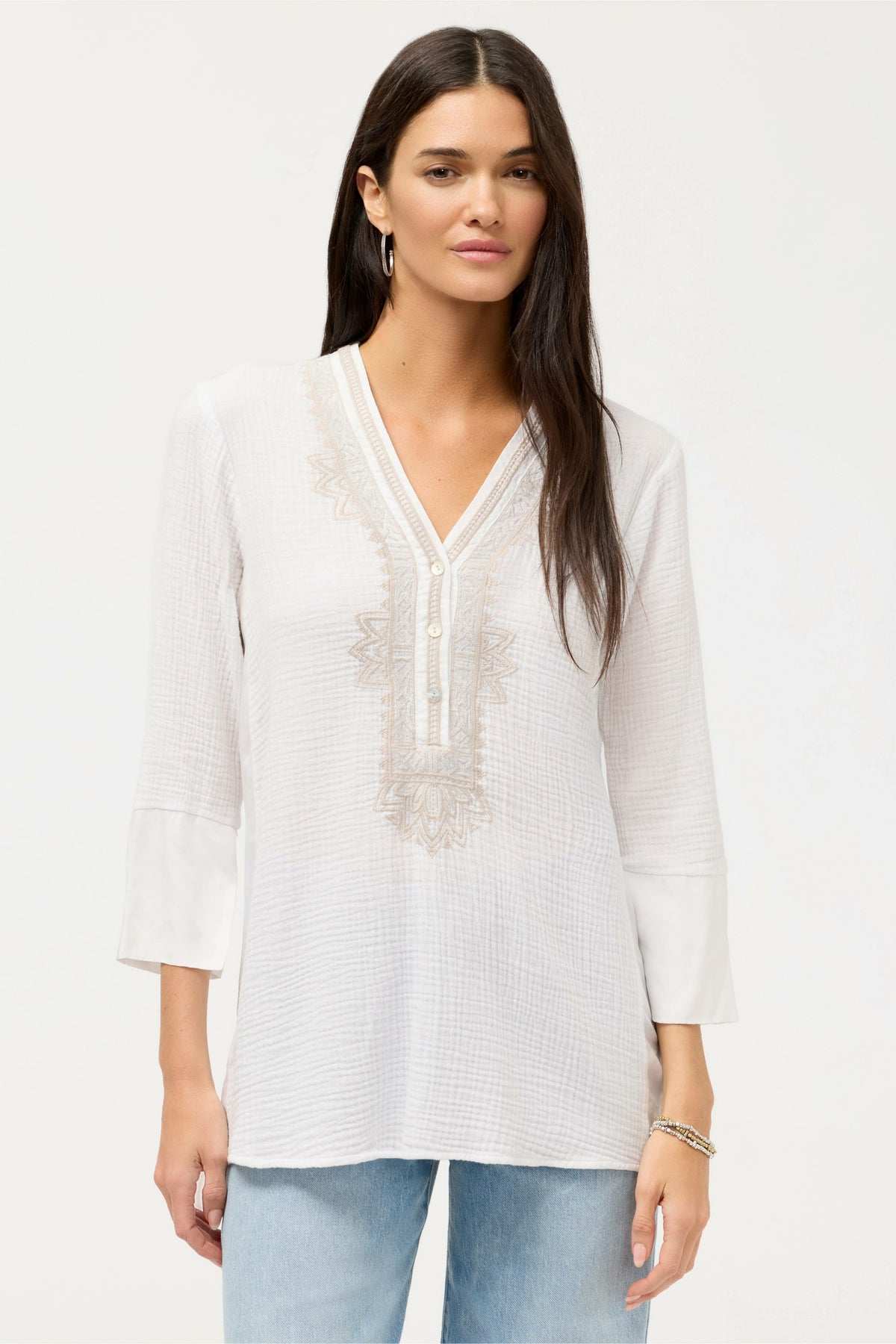 CUPRA GAUZE HENLEY TOP - Johnny Was Best Seller