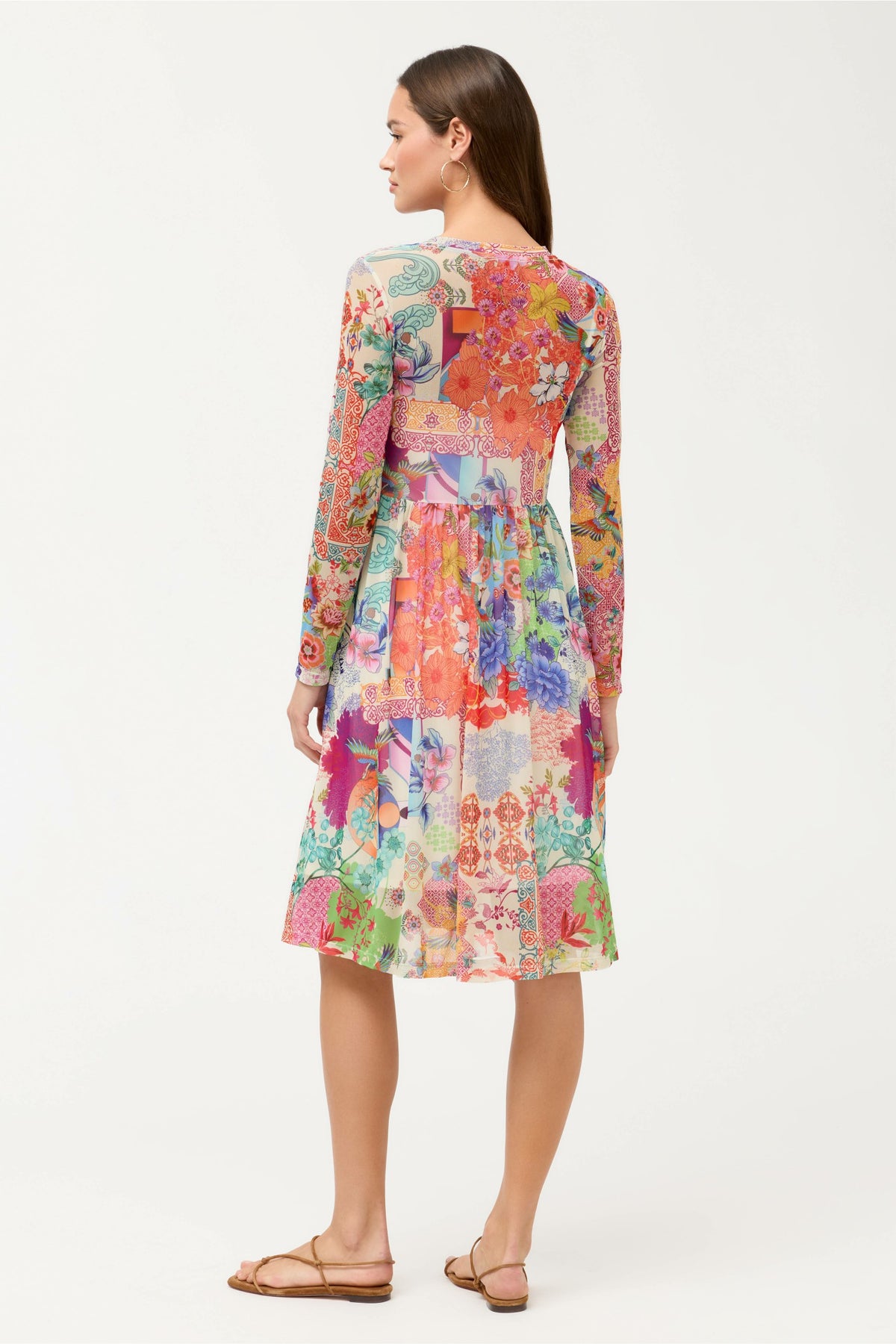 LONG SLEEVE V-NECK MESH SINGLE TIER DRESS - Johnny Was Exclusive