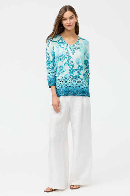 THE JANIE FAVORITE 3/4 SLEEVE V-NECK TEE - Johnny Was Best Seller